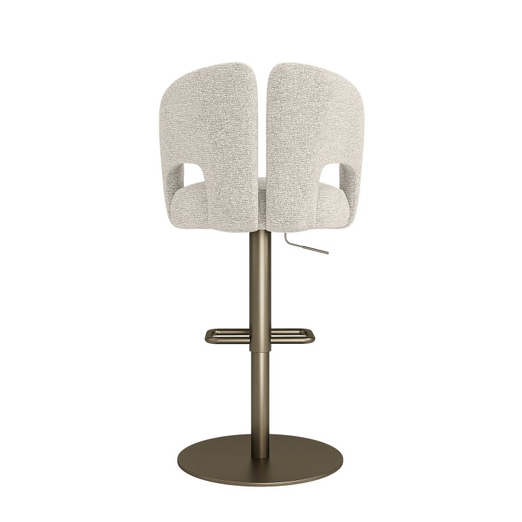 Set of 2 Beige Upholstered Adjustable Swivel Bar Stools with Brass Base - Azalea