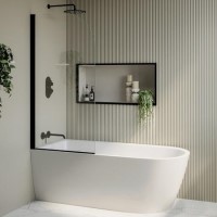 Freestanding Shower Bath Single Ended Left Hand Corner with Black Bath Screen 1650 x 800mm - Amaro