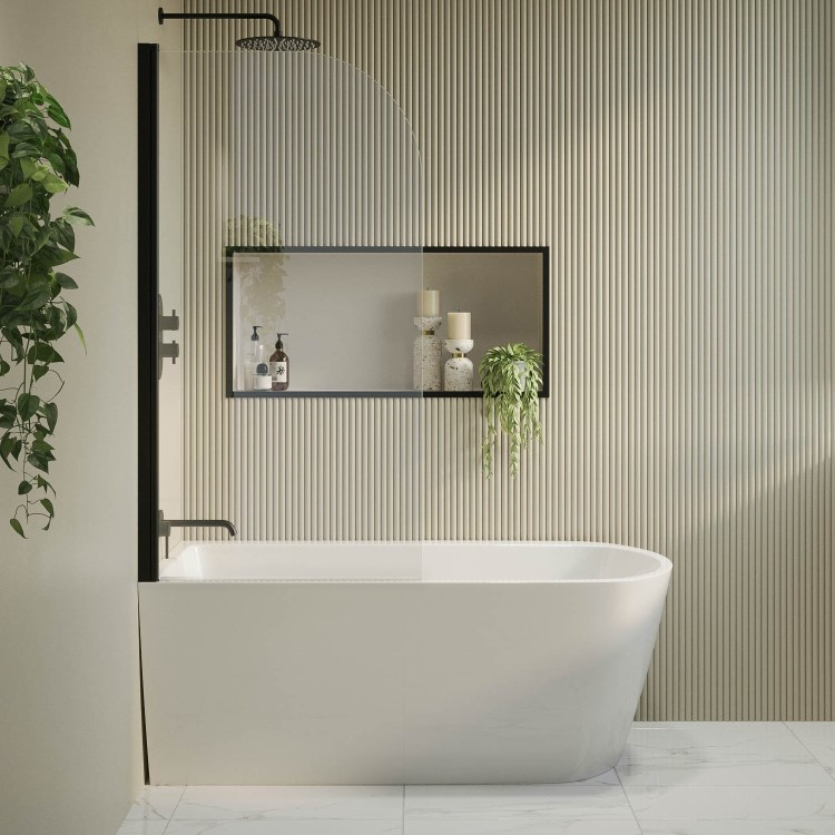 Freestanding Shower Bath Single Ended Left Hand Corner with Black Bath Screen 1650 x 800mm - Amaro