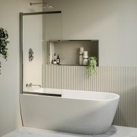 Freestanding Single Ended Left Hand Corner Shower Bath with Chrome Sliding Bath Screen 1650 x 800mm - Amaro Freestanding Single Ended Left Hand Corner Shower Bath with Chrome Sliding Bath Screen 1650 x 800mm - Amaro