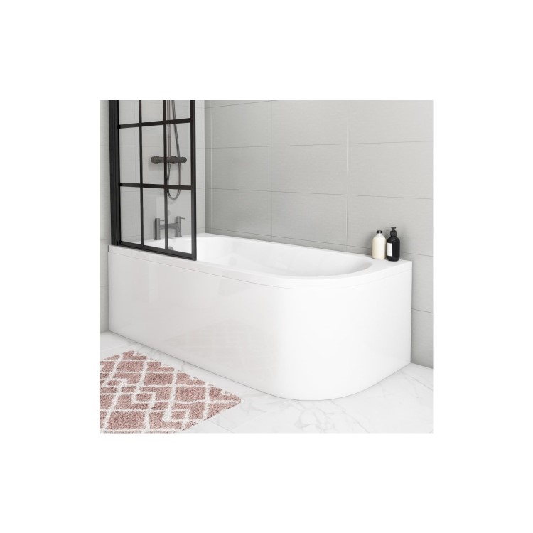ONLY OPENED - Nova Grid 800mm 8mm Bath Screen - Black- Left