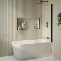 Freestanding Shower Bath Single Ended Right Hand Corner with Black Bath Screen 1650 x 800mm - Amaro Freestanding Shower Bath Single Ended Right Hand Corner with Black Bath Screen 1650 x 800mm - Amaro