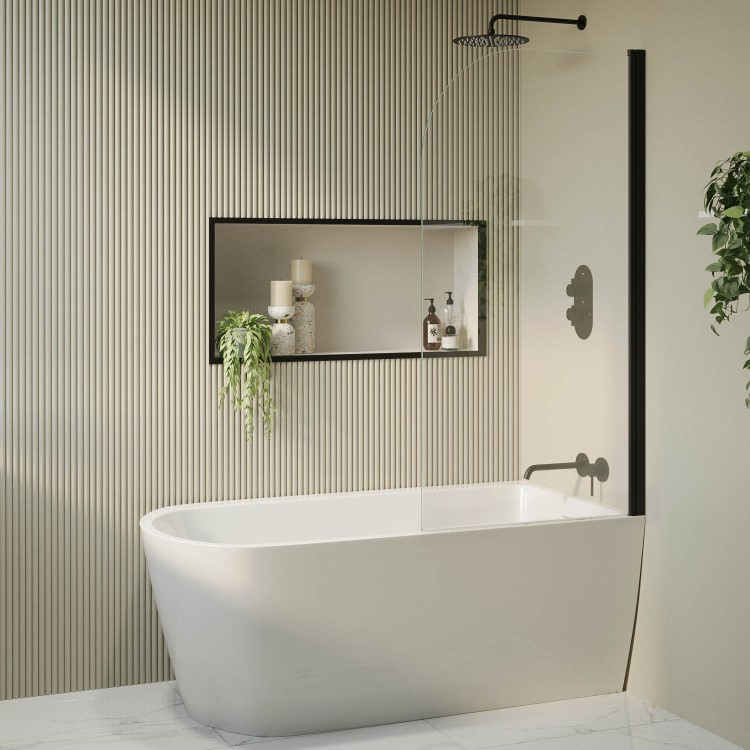 Freestanding Shower Bath Single Ended Right Hand Corner with Black Bath Screen 1650 x 800mm - Amaro