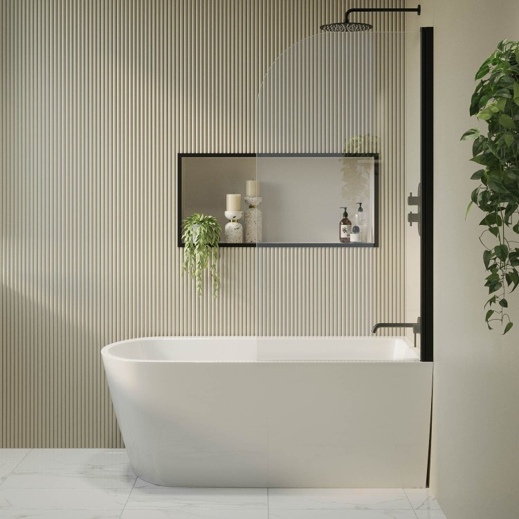 Freestanding Shower Bath Single Ended Right Hand Corner with Black Bath Screen 1650 x 800mm - Amaro