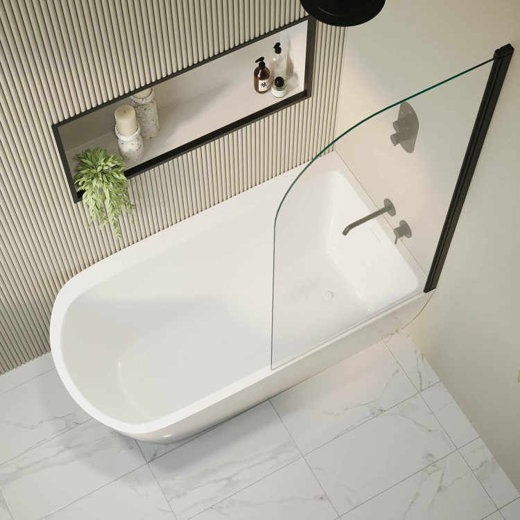 Freestanding Shower Bath Single Ended Right Hand Corner with Black Bath Screen 1650 x 800mm - Amaro