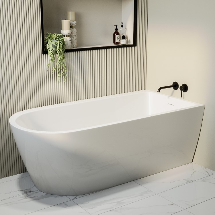 Freestanding Single Ended Right Hand Corner Shower Bath with Chrome Bath Screen with Towel Rail 1650 x 800mm - Amaro