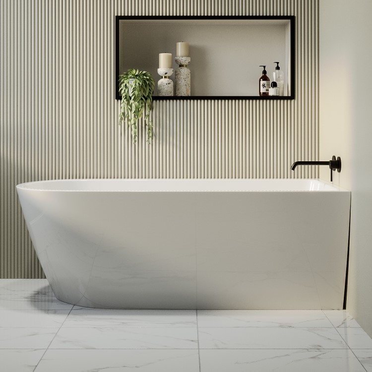 Freestanding Single Ended Right Hand Corner Shower Bath with Chrome Bath Screen with Towel Rail 1650 x 800mm - Amaro