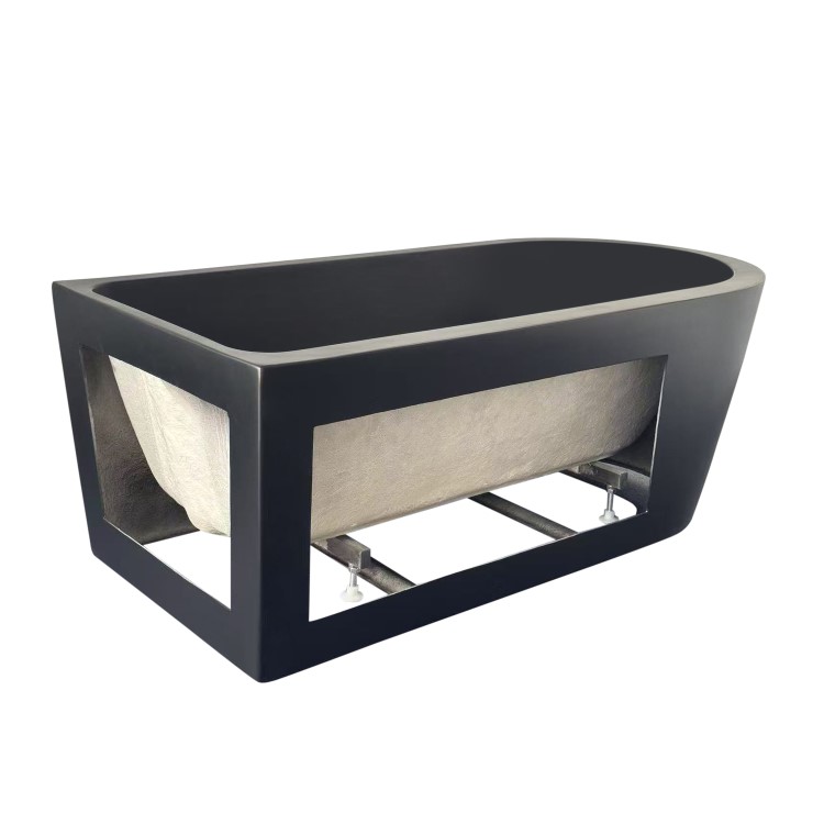 GRADE A1 - Matt Black Freestanding Single Ended Right Hand Corner Bath 1650 x 800mm - Amaro