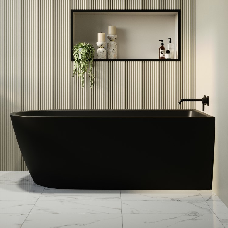GRADE A1 - Matt Black Freestanding Single Ended Right Hand Corner Bath 1650 x 800mm - Amaro