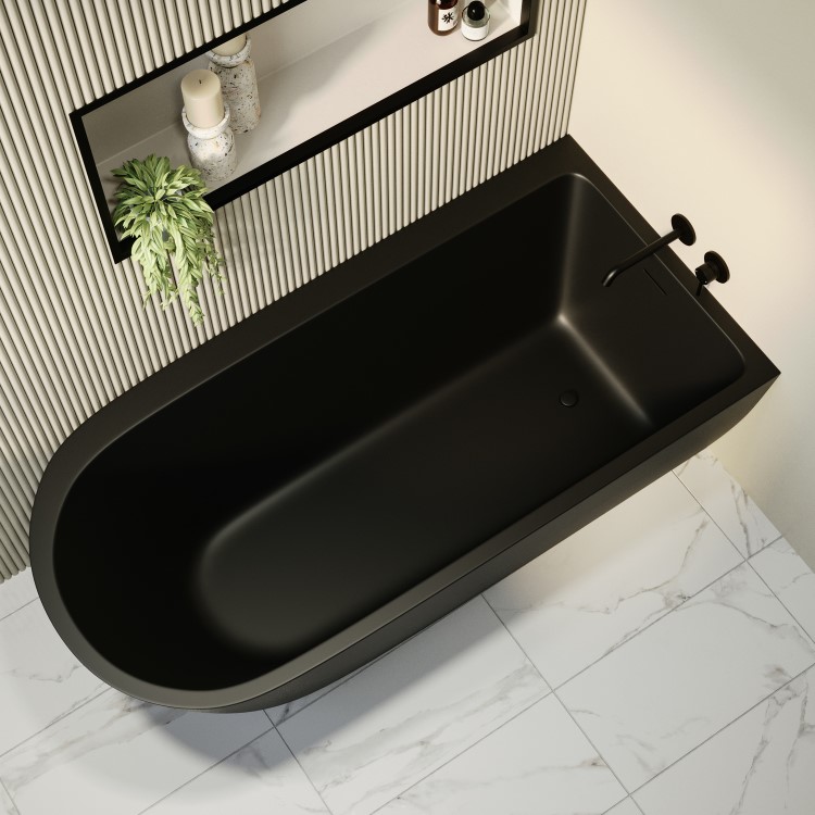 GRADE A1 - Matt Black Freestanding Single Ended Right Hand Corner Bath 1650 x 800mm - Amaro