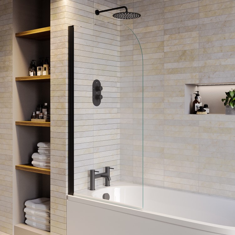 ONLY OPENED - Black Hinged Shower Bath Screen 1450 x 775mm - Taurus