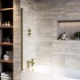 ALMOST PERFECT - Brushed Brass Hinged Shower Bath Screen 1450 x 775mm - Taurus