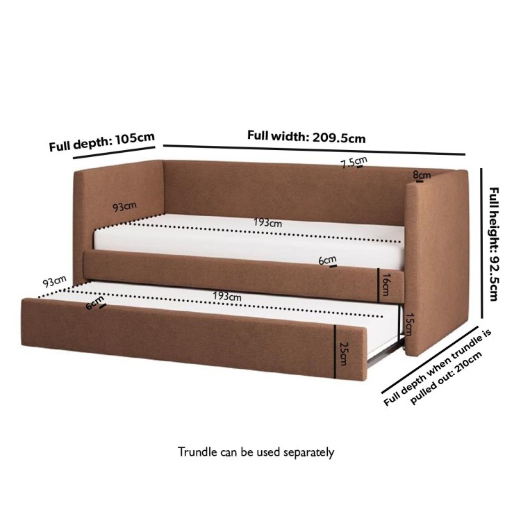 Chenille Single Day Bed with Pull Out Trundle in Burnt Orange - Amie