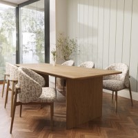 Weathered Oak Extendable Dining Table Set with 6 Beige Printed Chairs -  Mia