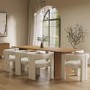 Large Weathered Oak Dining Table Set with 8 White Boucle Curved Chairs - Mia