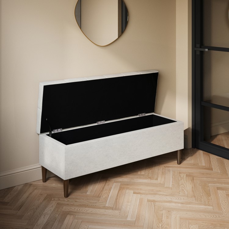 Cream Fabric Ottoman Hallway Bench with Storage - Amara