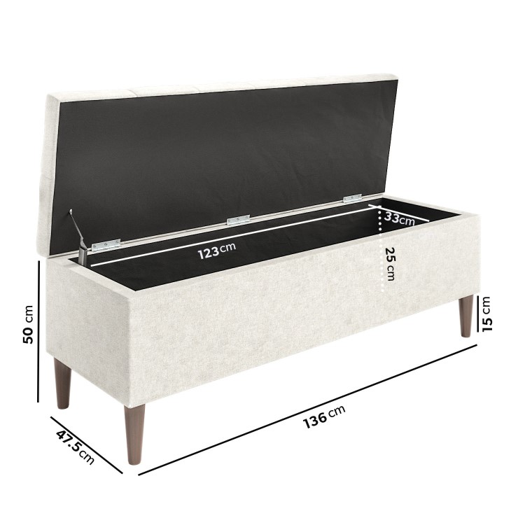 Cream Fabric Ottoman Hallway Bench with Storage - Amara