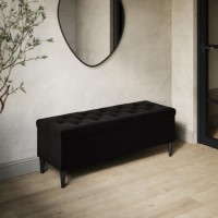 Black Velvet Ottoman Hallway Bench with Storage - Amara Black Velvet Ottoman Hallway Bench with Storage - Amara