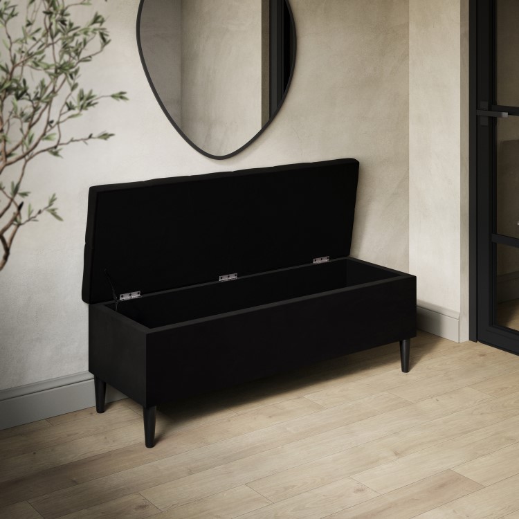 Black Velvet Ottoman Hallway Bench with Storage - Amara