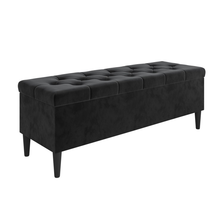 Black Velvet Ottoman Hallway Bench with Storage - Amara