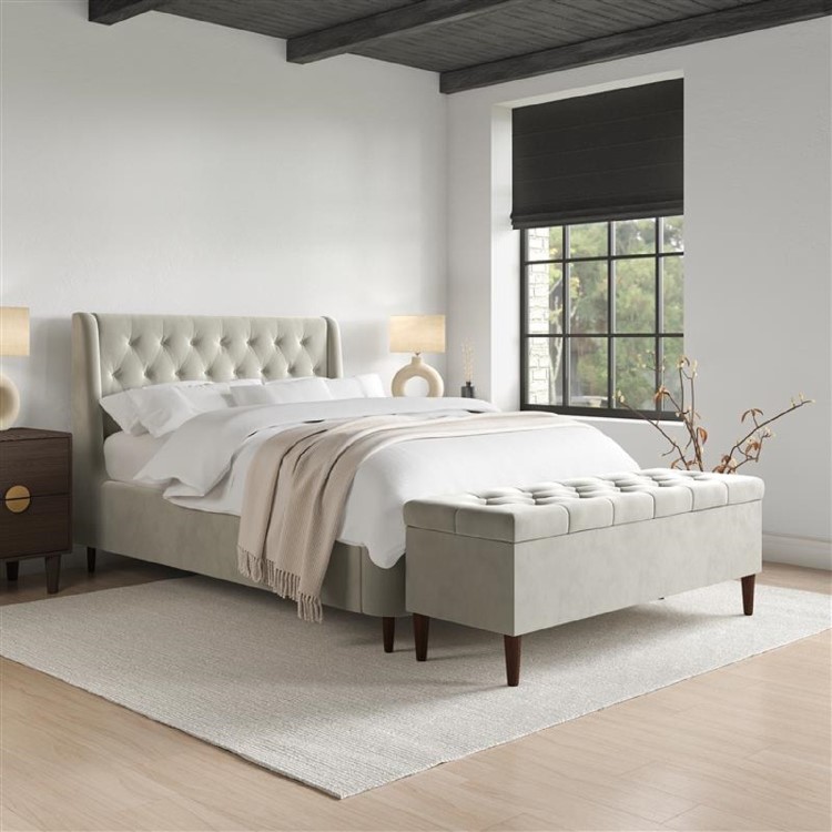Ottoman Storage Blanket Box in Beige Velvet - Amara