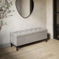Beige Velvet Ottoman Hallway Bench with Storage - Amara