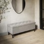 Beige Velvet Ottoman Hallway Bench with Storage - Amara