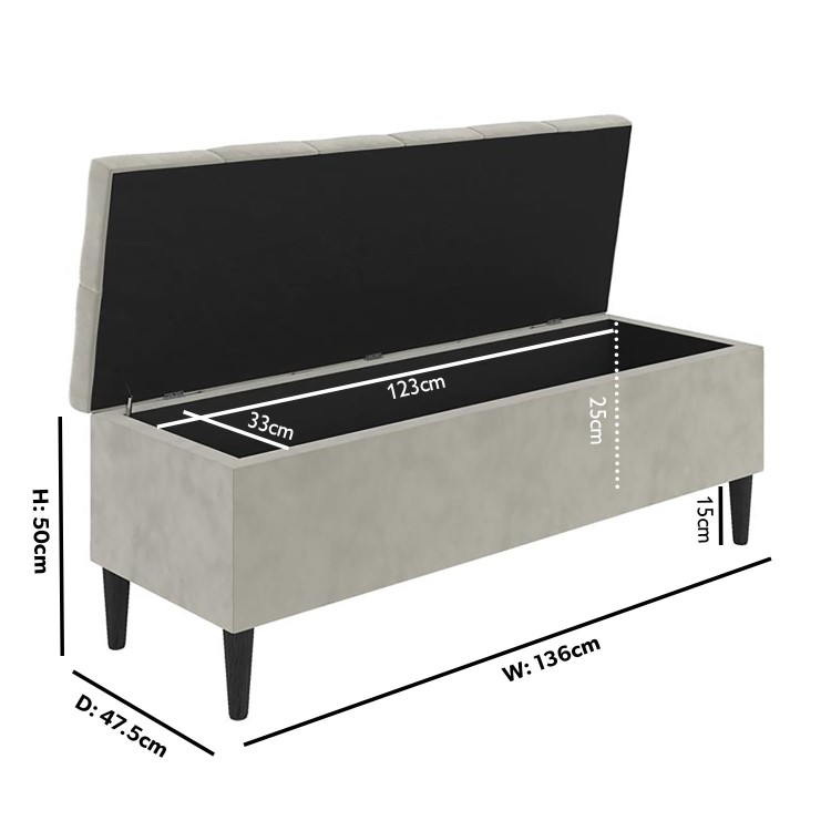 Beige Velvet Ottoman Hallway Bench with Storage - Amara