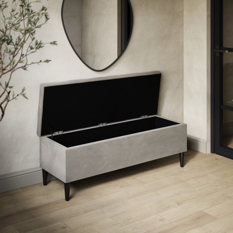 Beige Velvet Ottoman Hallway Bench with Storage - Amara