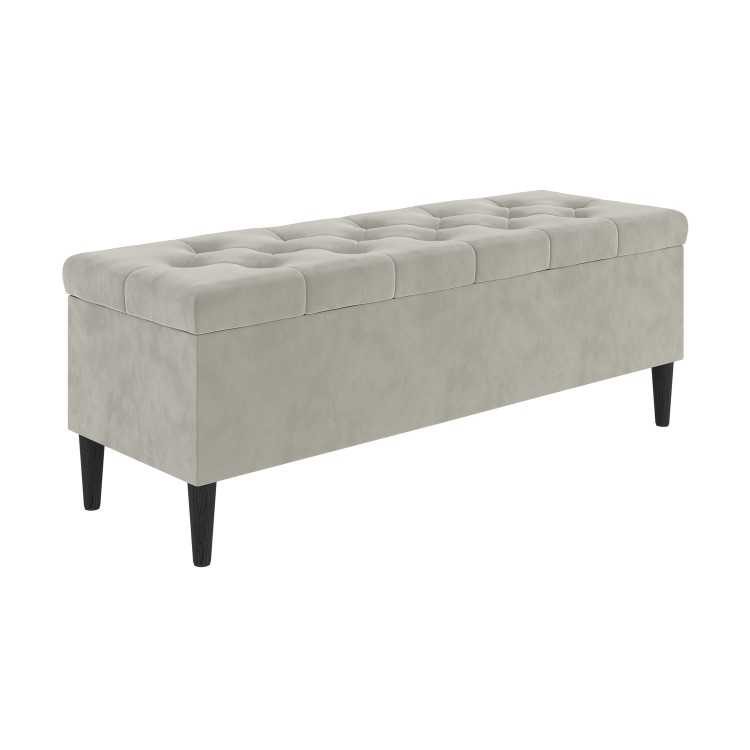 Beige Velvet Ottoman Hallway Bench with Storage - Amara