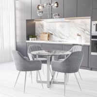 Round Glass Dining Table Set with 4 Grey Velvet Dining Chairs - Seats 4 - Alana Boutique