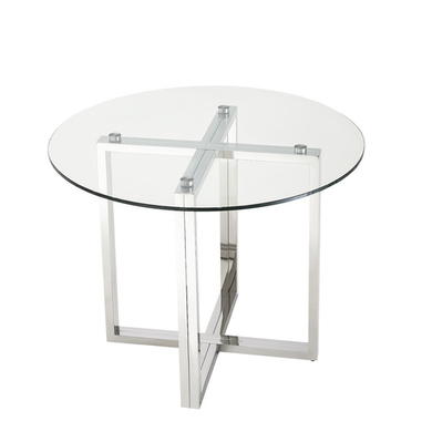 Round Glass Dining Table Set with 4 Grey Velvet Dining Chairs - Seats 4 - Alana Boutique