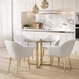 Round Glass Table & 4 Cream Boucle Dining Chairs with Brass legs - Alana Boutique