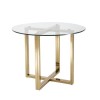 Round Glass Table with Gold Legs &amp; 4 Navy Velvet Swivel Dining Chairs - Alana Boutique