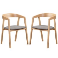 Set of 2 Solid Oak Carver Dining Chair with Fabric Seat - Anders