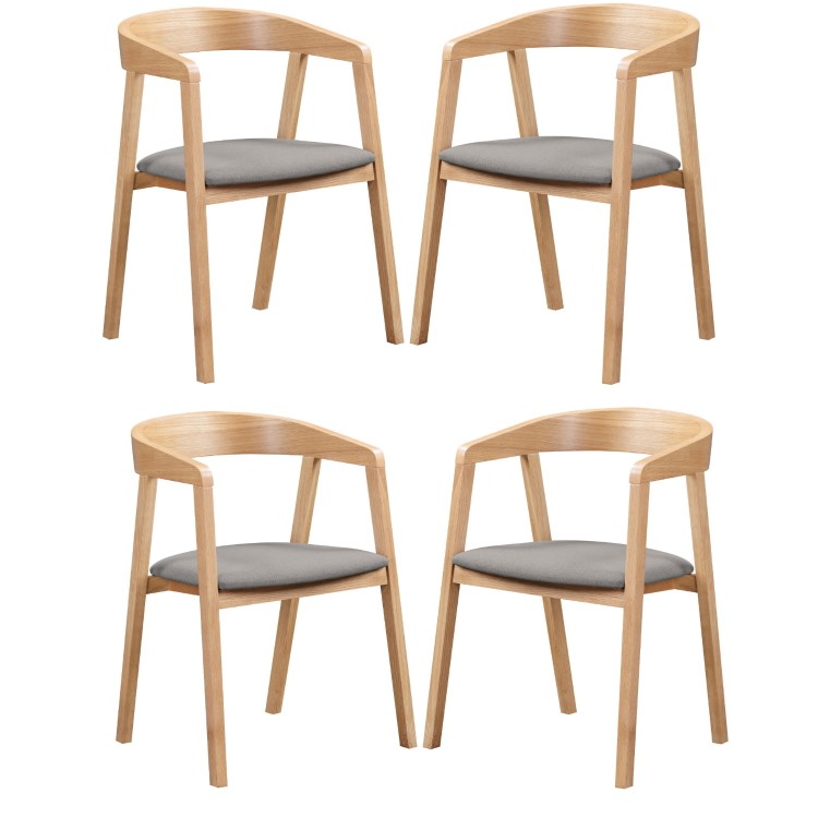 Set of 4 Solid Oak Carver Dining Chairs with Fabric Seat - Anders