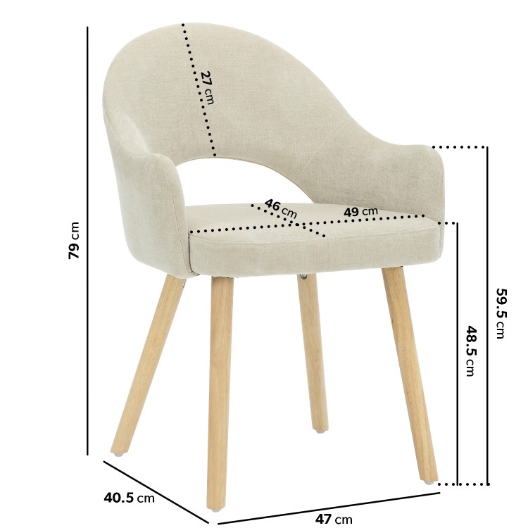 Rectangle Oak Dining Table with 4 Beige Fabric Dining Chairs - Anders