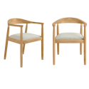 BUN/AND013/92968 Set of 2 Brass Detail Oak Carver Dining Chairs - Anders