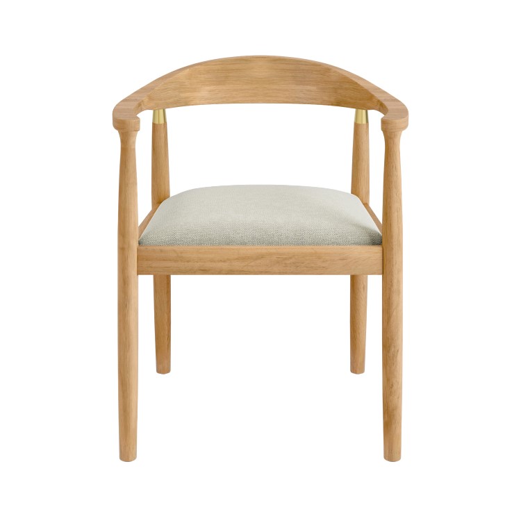 Set of 2 Brass Detail Oak Carver Dining Chairs - Anders