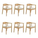 BUN/AND013/98168 Set of 6 Brass Detail Oak Carver Dining Chairs - Anders