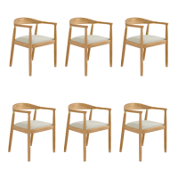 Set of 6 Brass Detail Oak Carver Dining Chairs - Anders