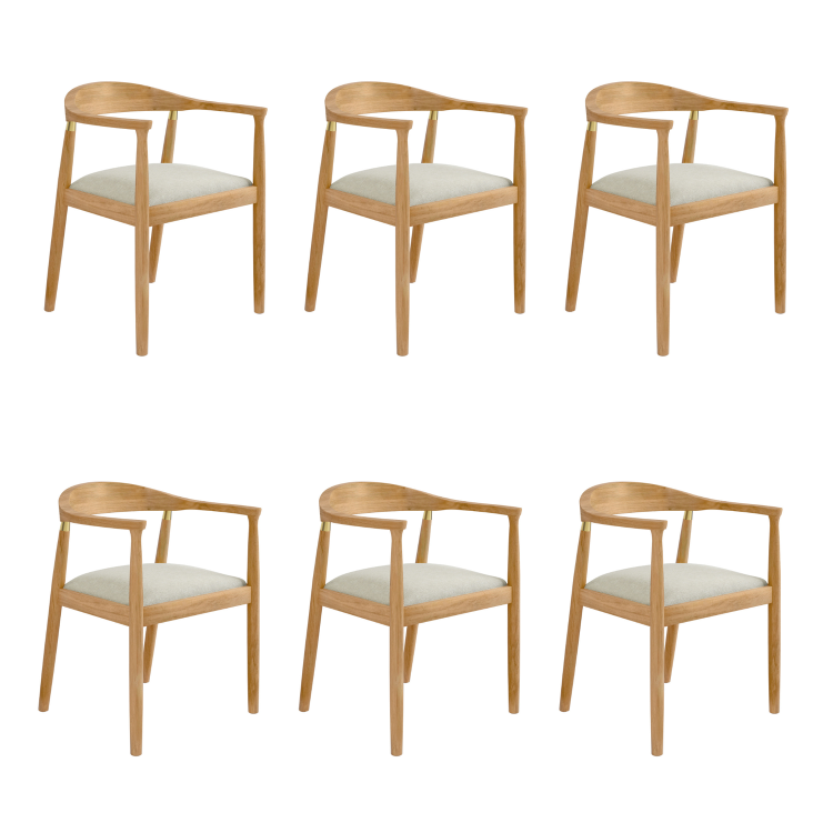 Set of 6 Brass Detail Oak Carver Dining Chairs - Anders