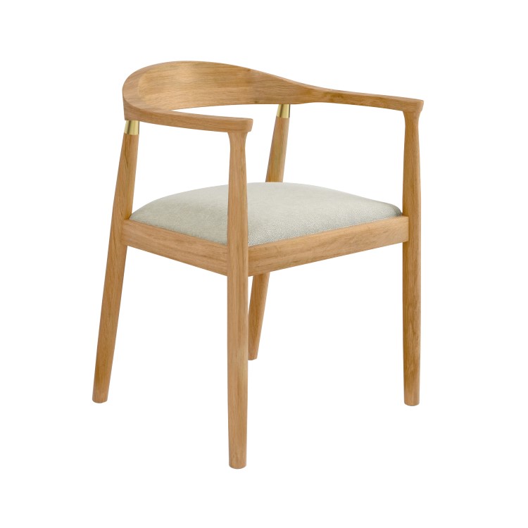Set of 6 Brass Detail Oak Carver Dining Chairs - Anders