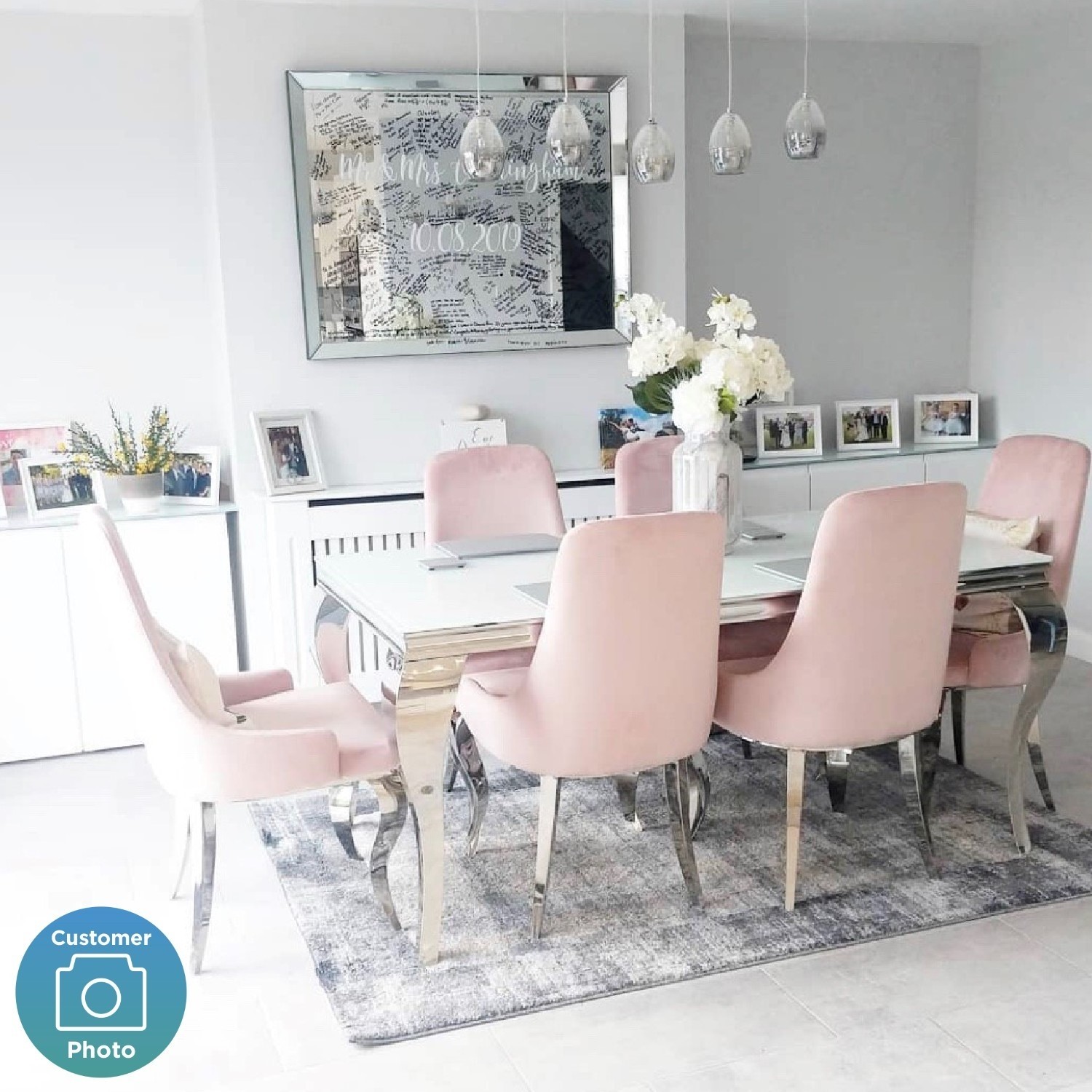Grey and pink dining table set deals
