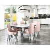 Mirrored 160cm Dining Table Set with White Glass Top &amp; 6 Pink Velvet Chairs