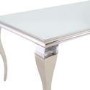 Mirrored 160cm Dining Table Set with White Glass Top & 6 Pink Velvet Chairs