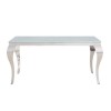 Mirrored 160cm Dining Table Set with White Glass Top &amp; 6 Grey Velvet Chairs