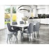 Mirrored 160cm Dining Table Set with White Glass Top &amp; 6 Grey Velvet Chairs