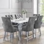 White and Mirrored Dining Table with 6 Grey Velvet Knocker Back Chairs - Jade Boutique