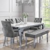 White Mirrored Dining Table with 4 Grey Velvet Chairs &amp; 1 Bench - Louis